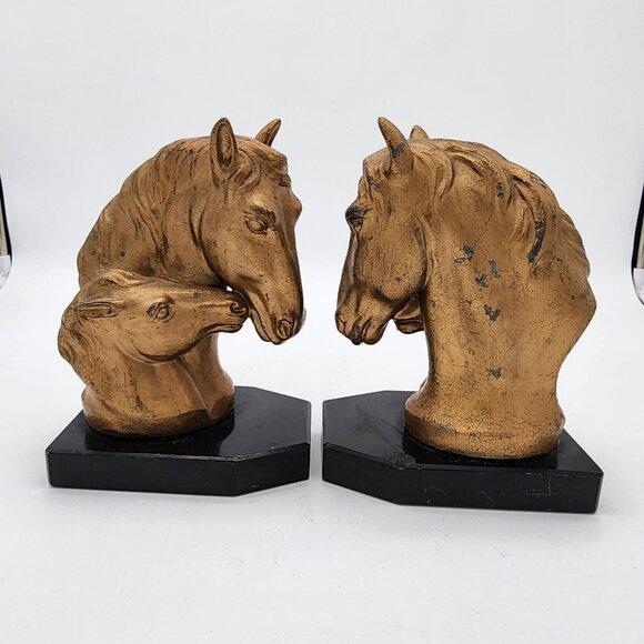 Antique JB Hirsch Horse Head Bookends - as found - Picture 6 of 9